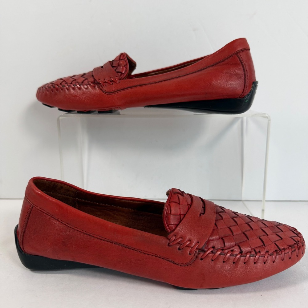 Robert Zur Red Woven Leather Driving Loafers 7.5 Italy Quiet Luxury Preppy - Picture 2 of 9
